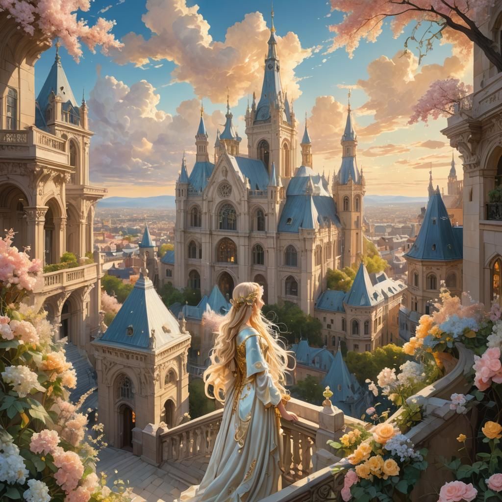 Ethereal Cityscape with Angelic Figure, Hyper-Realistic