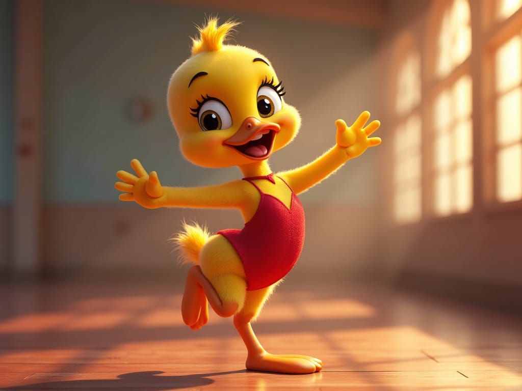 Cartoon Duckling Flashdance in Dreamlike Style