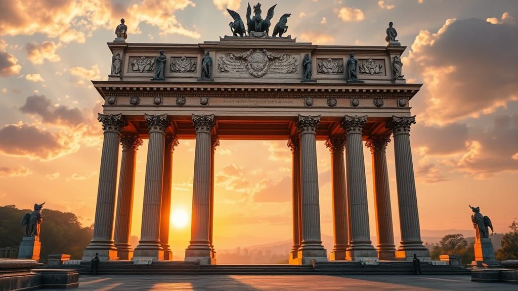 Ancient Roman Triumphal Arch with Intricate Carvings and Orn...