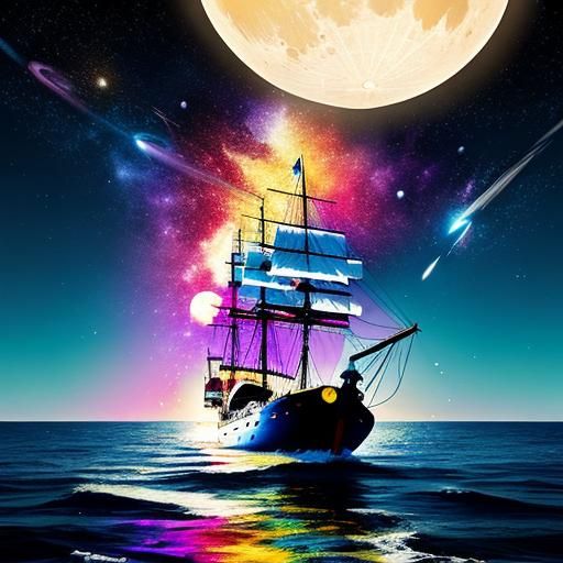 Pop Art Explosion: Sailing Boat on Moon