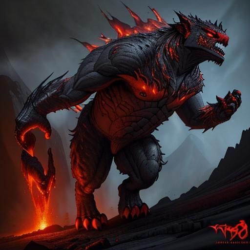 Lava Monster Escapes Volcano: Epic Digital Painting