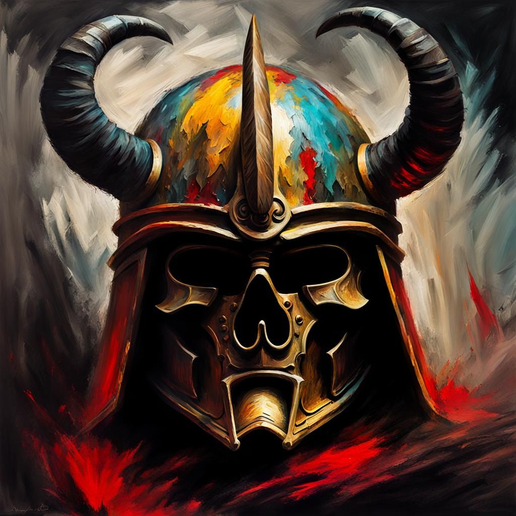 Haunted Horned Helmet in Noir Illustration Style