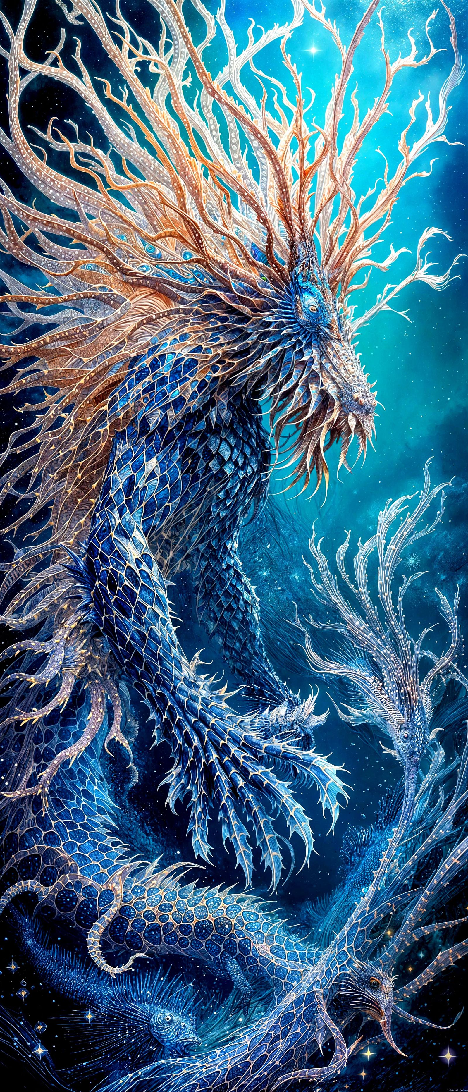 Merman Serpent Creature in Vibrant Triadic Colors