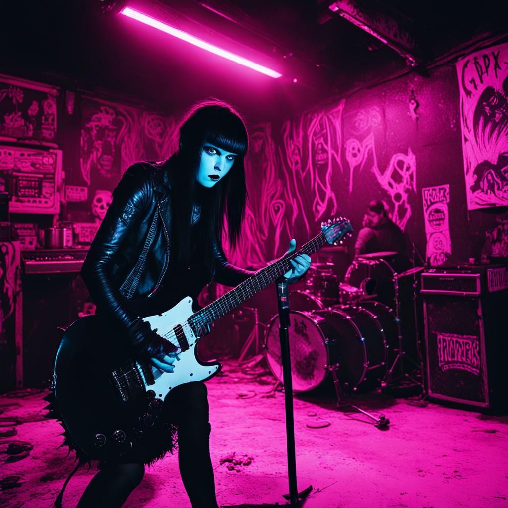 Gothic Punk Rock Concert in Cyberpunk Style