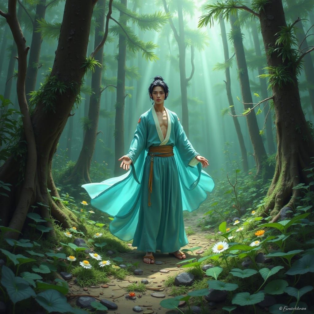 Mystical Forest Cultivator in Silk Robes