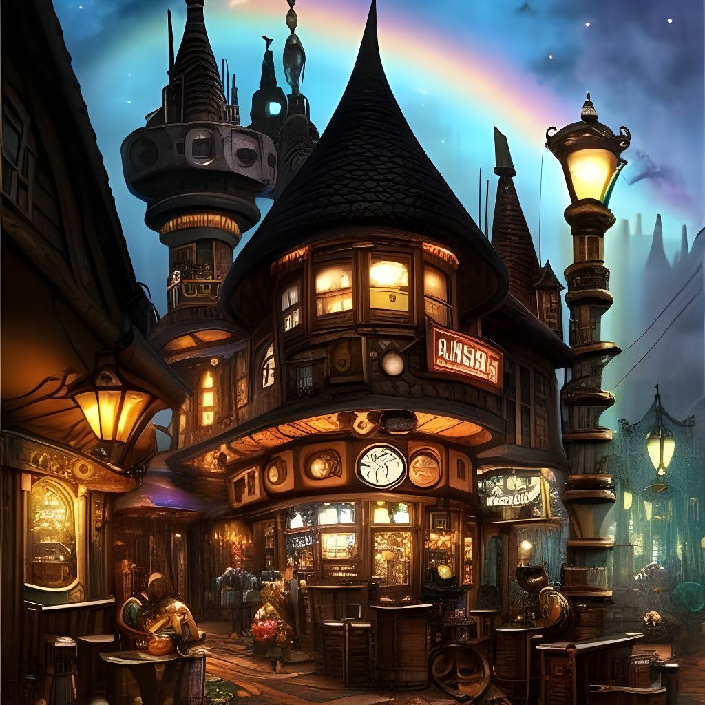 Steampunk Village Inn with Rainbow Smoke