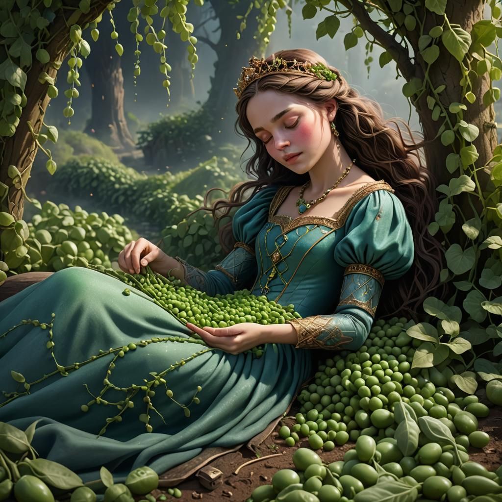 Princess Asleep While Picking Peas: Fantasy Art