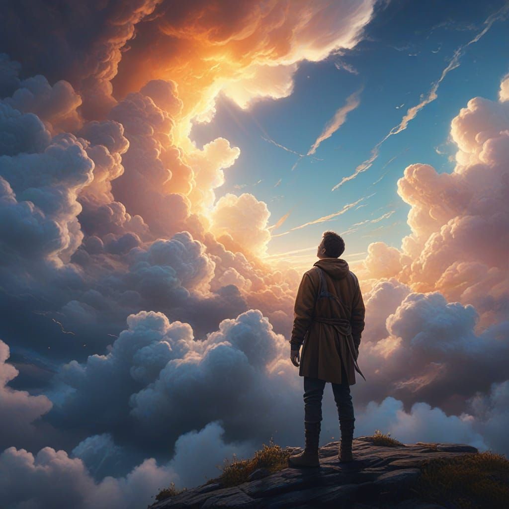 Fantasy Cloudscape Oil Painting with Golden Light