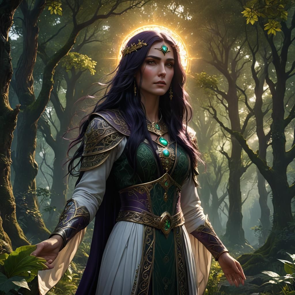 Fantasy Priestess in Nature: Detailed Matte Painting