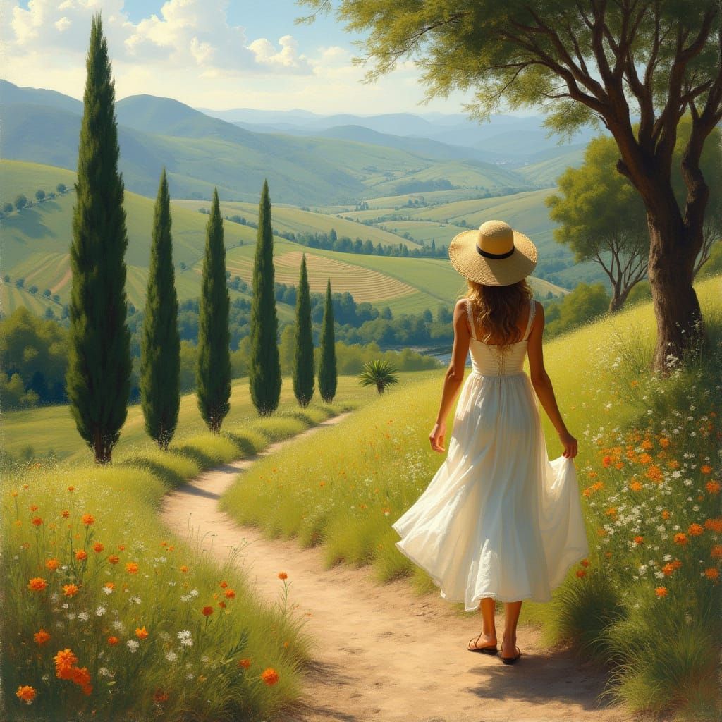 Serene Italian Countryside Scene in Warm Golden Light