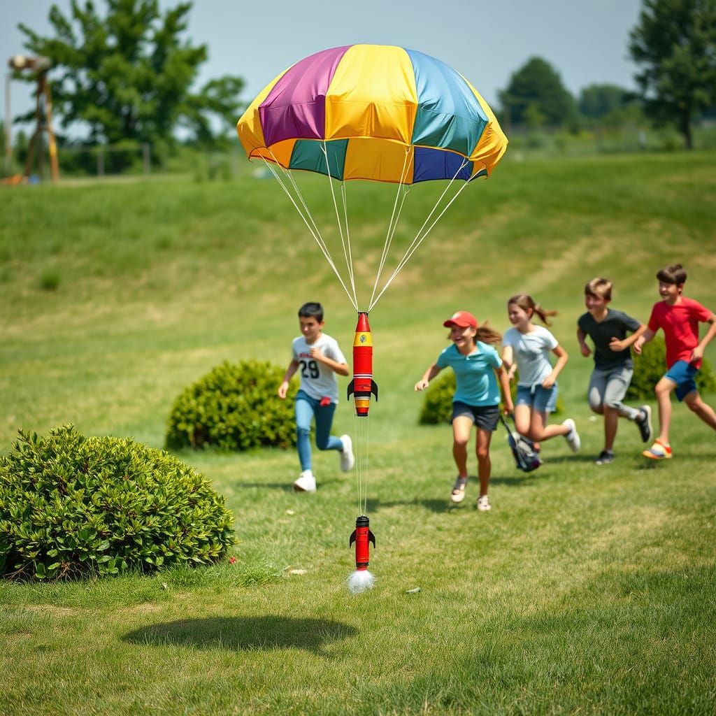 Chasing a model rocket as it parachutes to earth