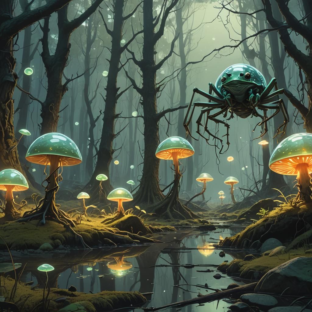 Magical Forest with Ethereal Frogs, Fantasy Concept Art