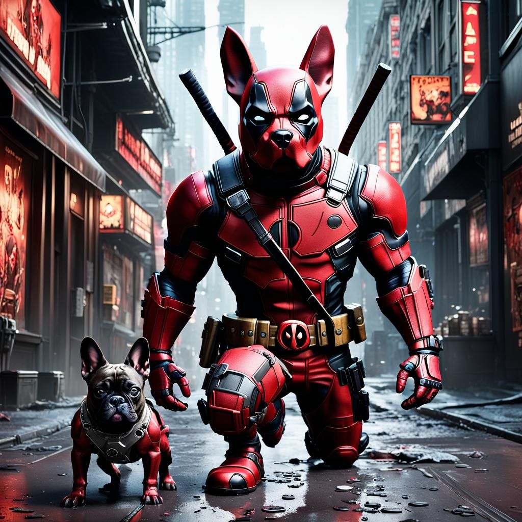 Dogpool: French Bulldog in Deadpool Cyber Armor