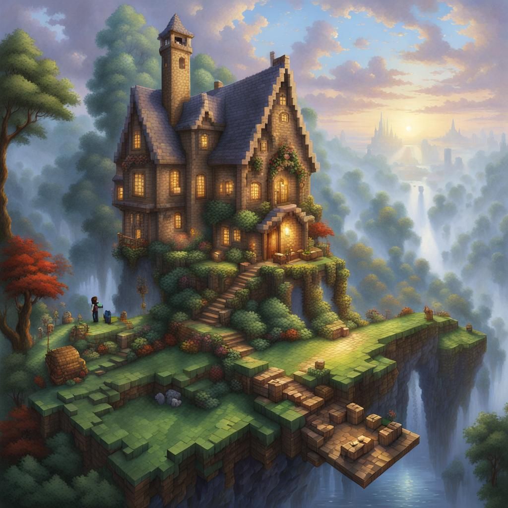 Ethereal Minecraft Girl in Fantasy Landscape