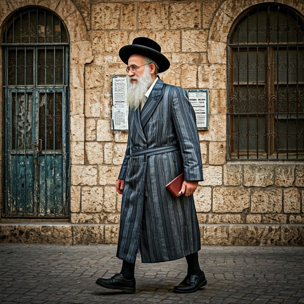 Elderly Hasidic Rabbi Walks Near Historic Jerusalem Study Ho...