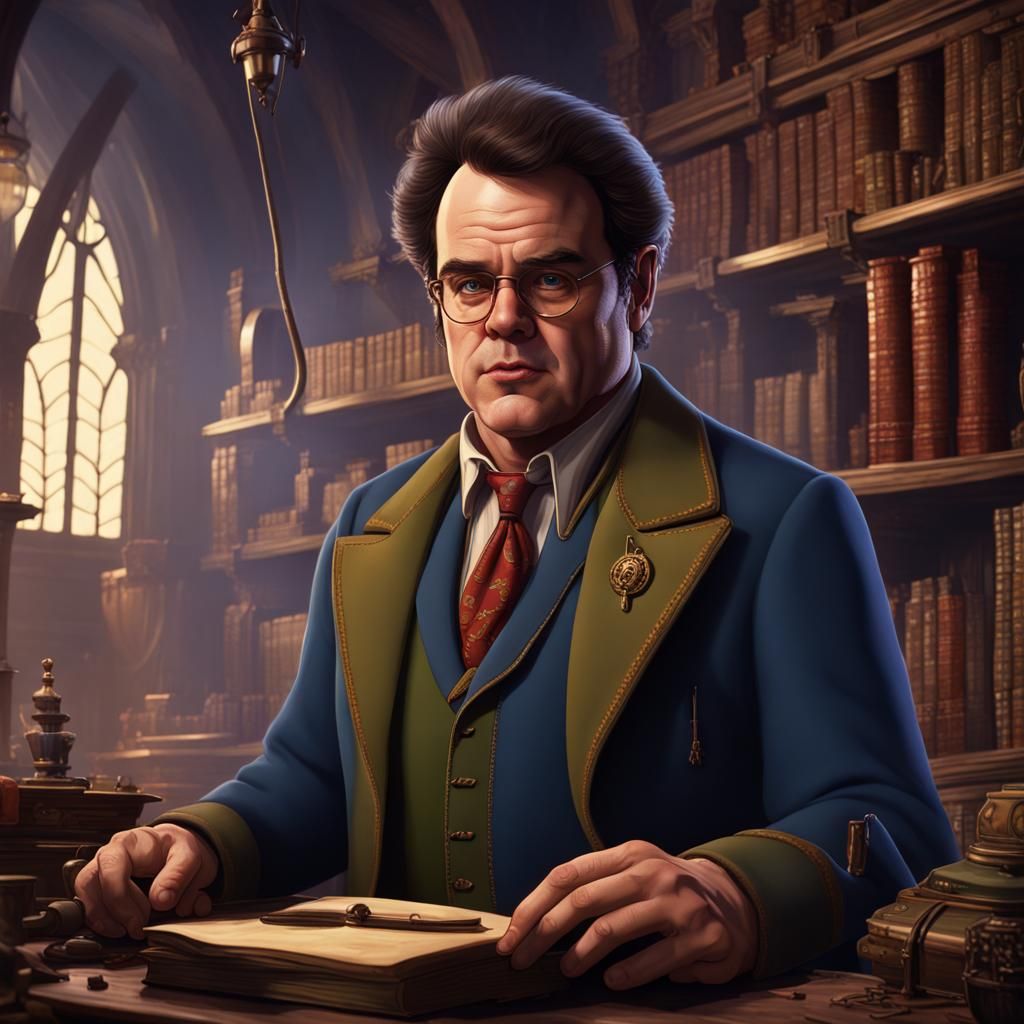 Fantasy Professor: Young Dan Akroyd, Detailed Matte Painting