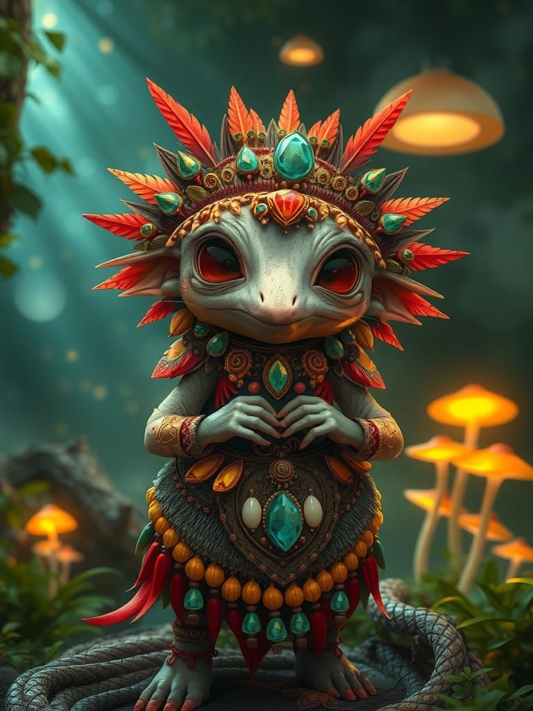 Alien Hedgehog Shaman in Enchanted Rainforest