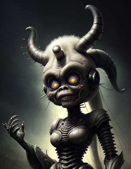 Surreal Cyborg Baby Portrait in Biomechanical Style