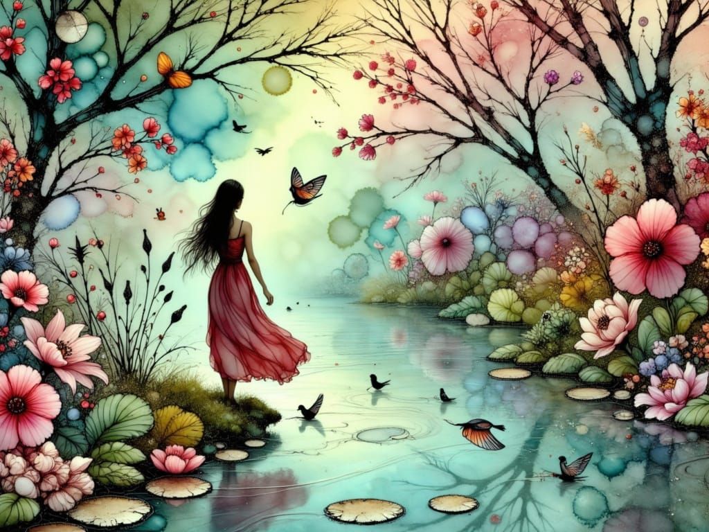 English Canal Scene in Ethereal Fantasy Style