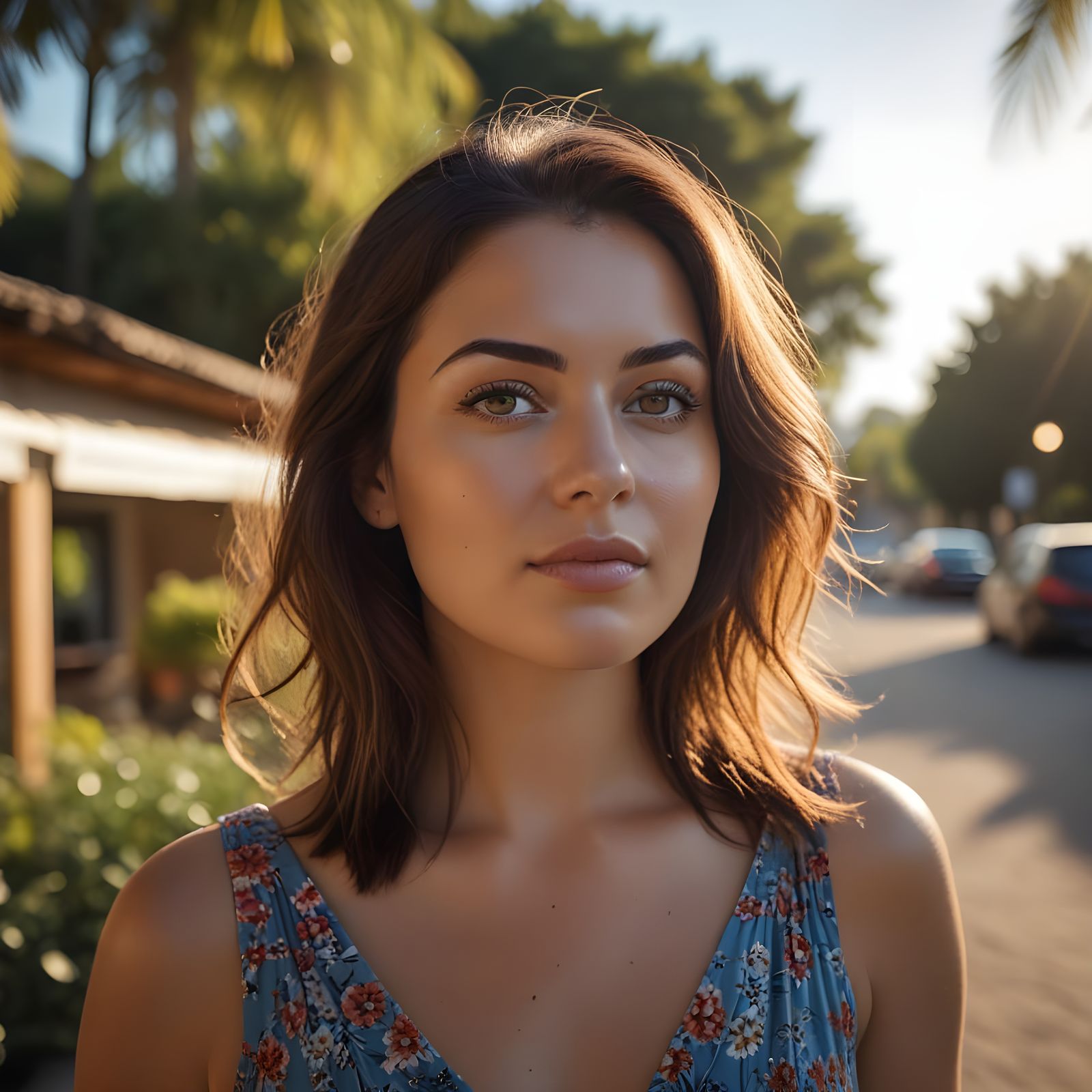 Beautiful Brunette Woman in Summer Dress Portrait