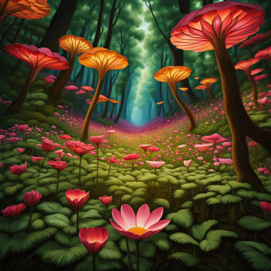 Enchanting Forest Scene Hidden in Flower Petals