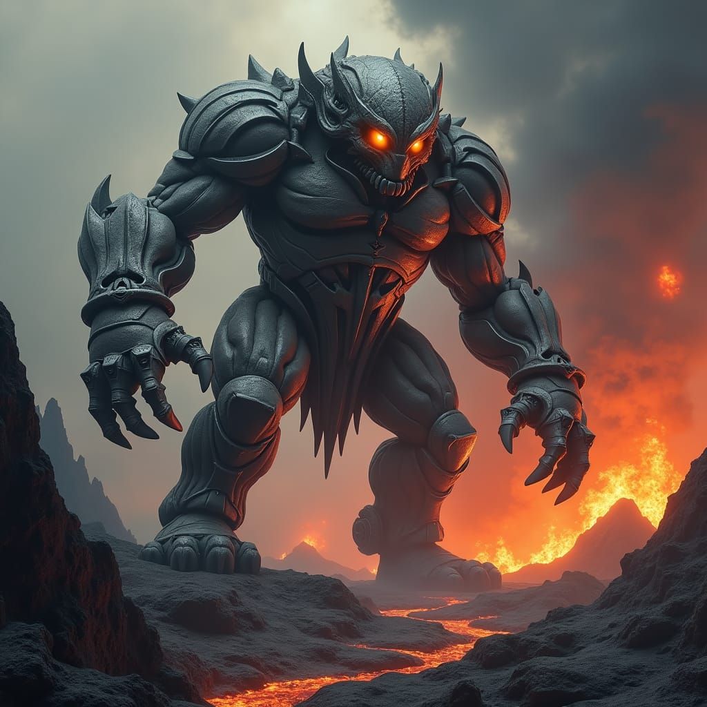 Colossal Robot-Bheem Hybrid in Dystopian Landscape