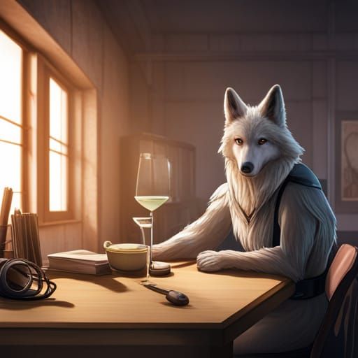 Cyberpunk Wolf Enjoying Cereal, Digital Art