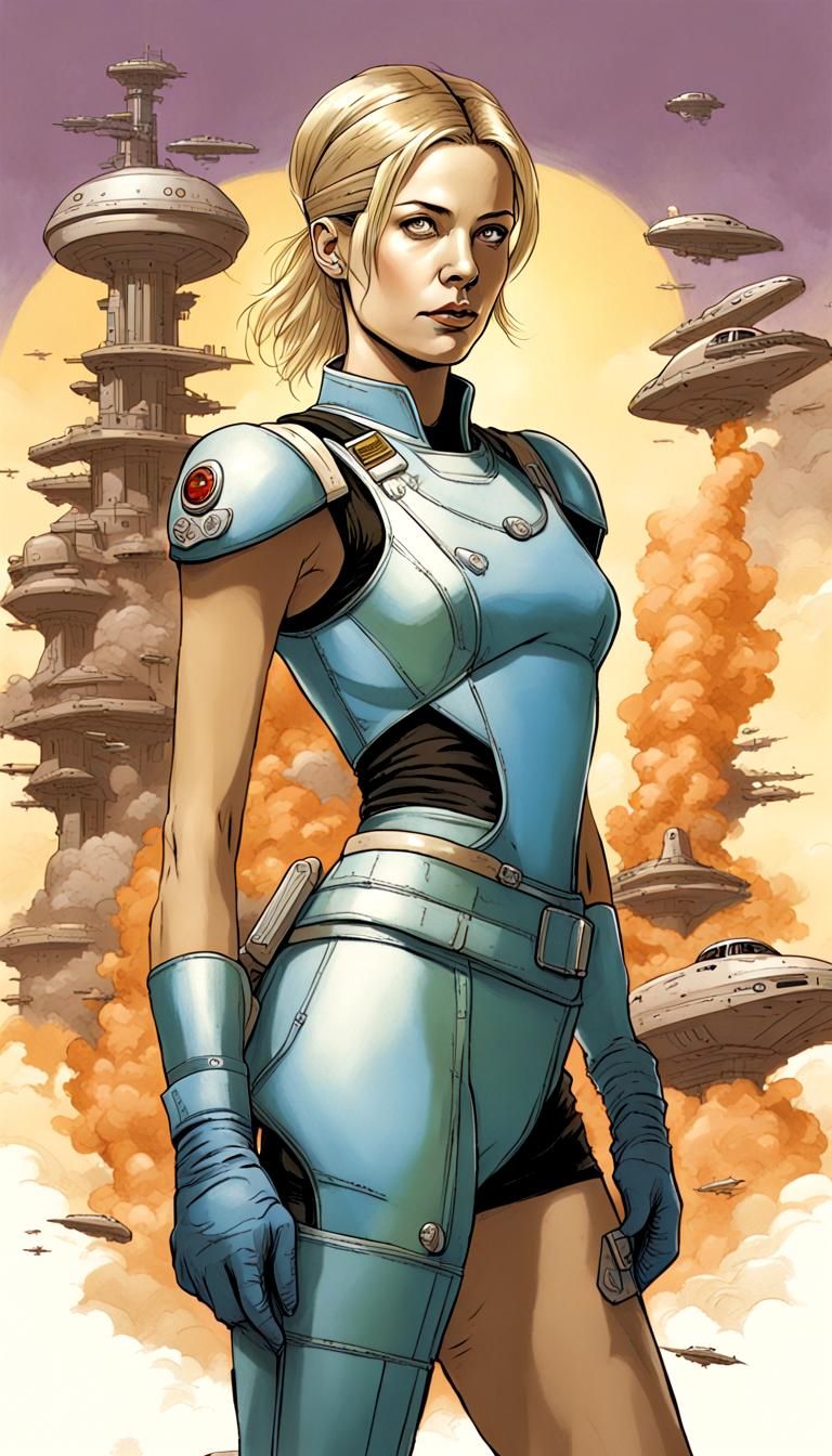 Kara Thrace Pin-Up in Moebius Ghibli Style