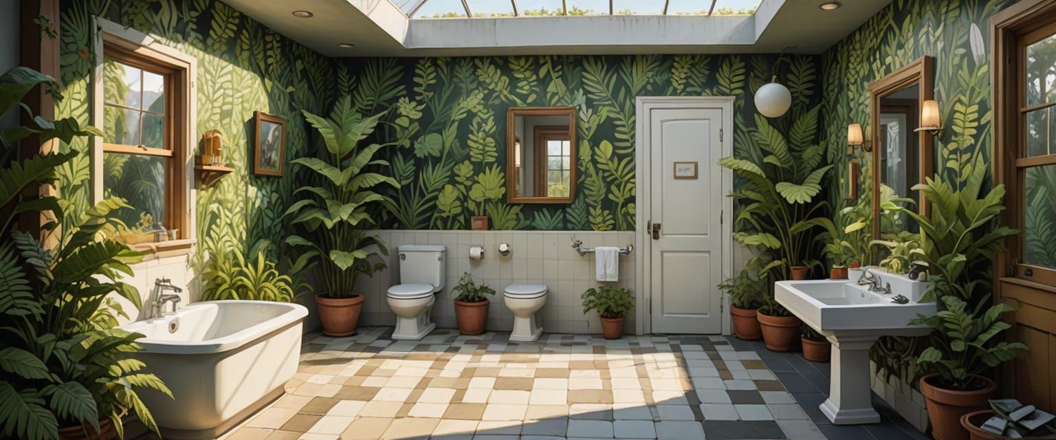 Outdoor Bathroom in Comic Book Watercolor Style