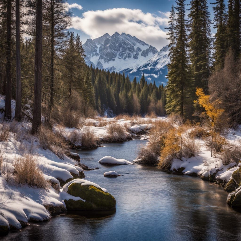 Majestic Snowy Peaks in Vibrant Winter Landscape
