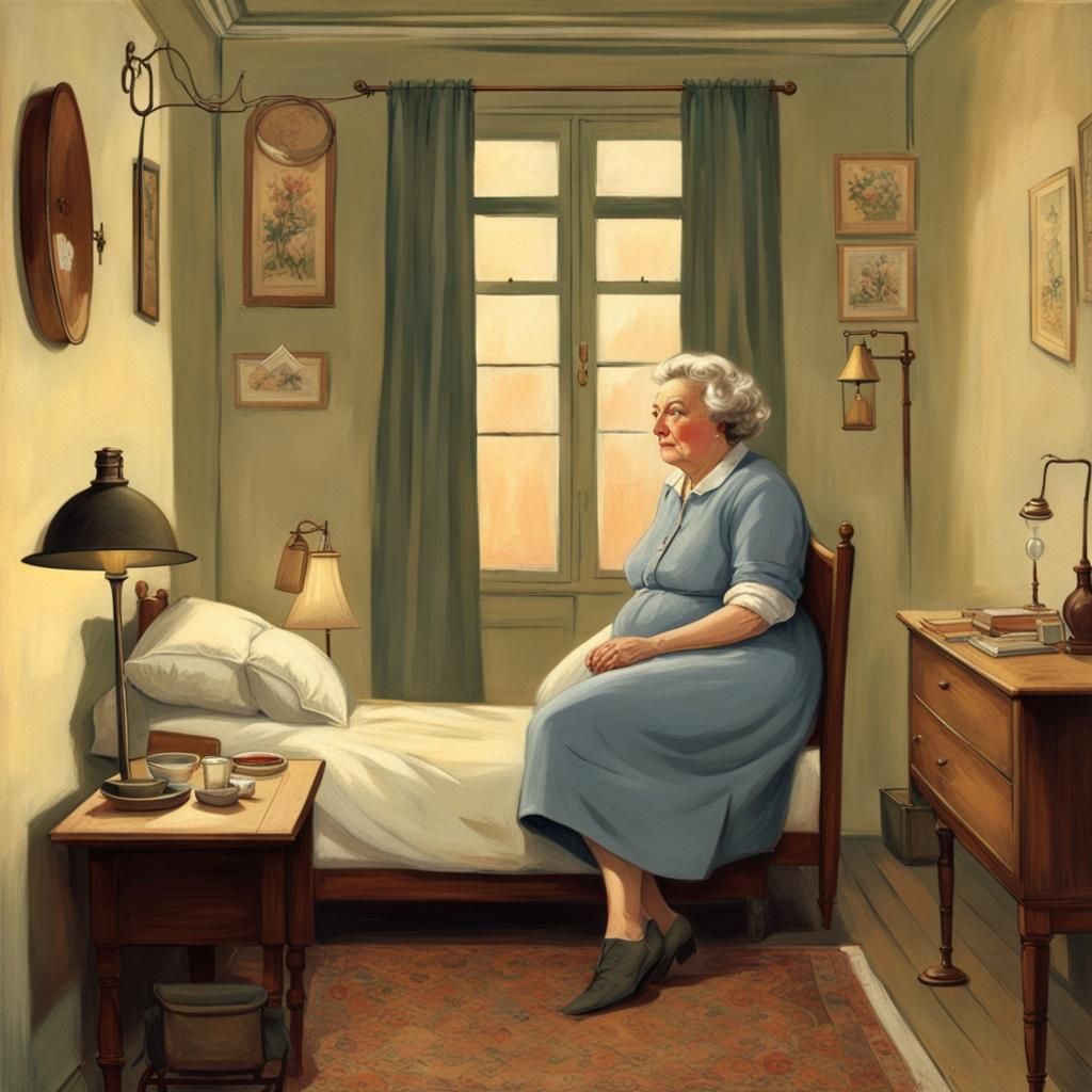 Elderly Woman in Simple Bedroom