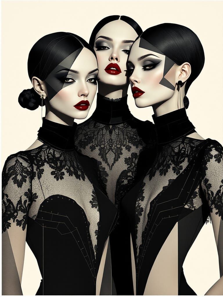 Gothic Fashion Illustration: Abstract Figures in Geometric L...