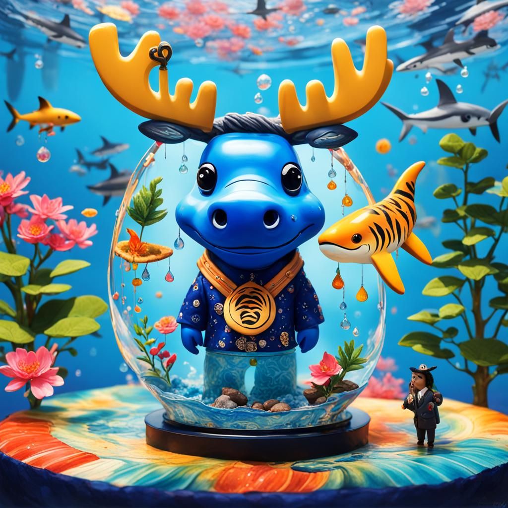 Moose-Tiger-Shark Fusion with Frida Kahlo Bobblehead