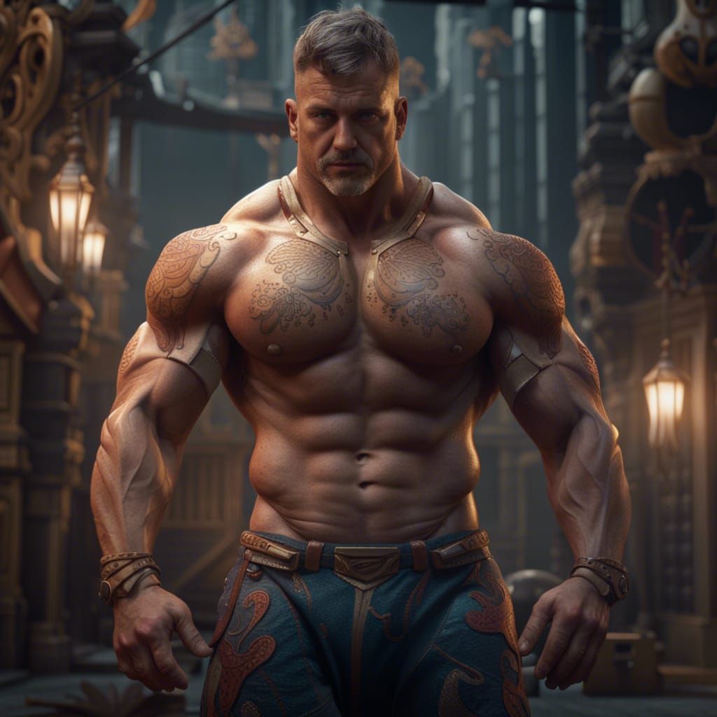Detailed Matte Painting of Muscular Man