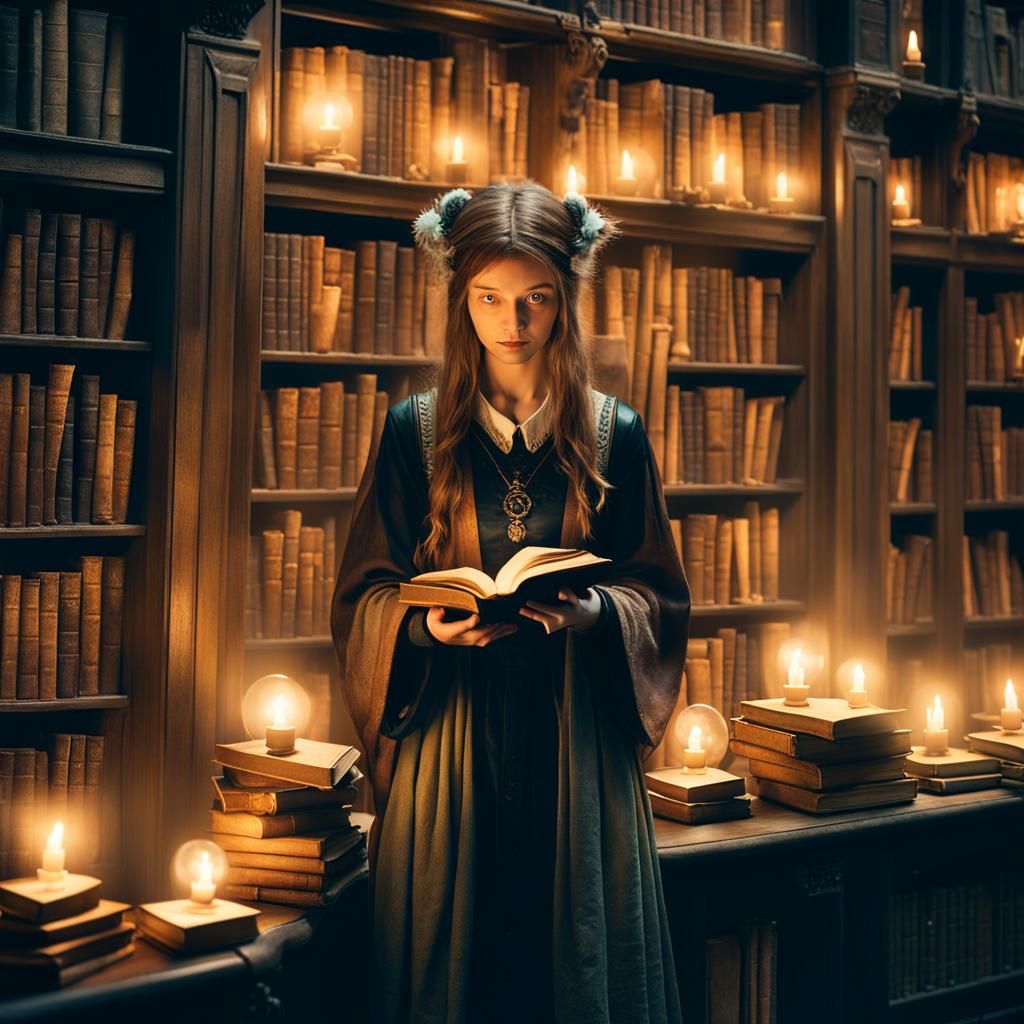 Mystical Library Scene in Magical Realism Style