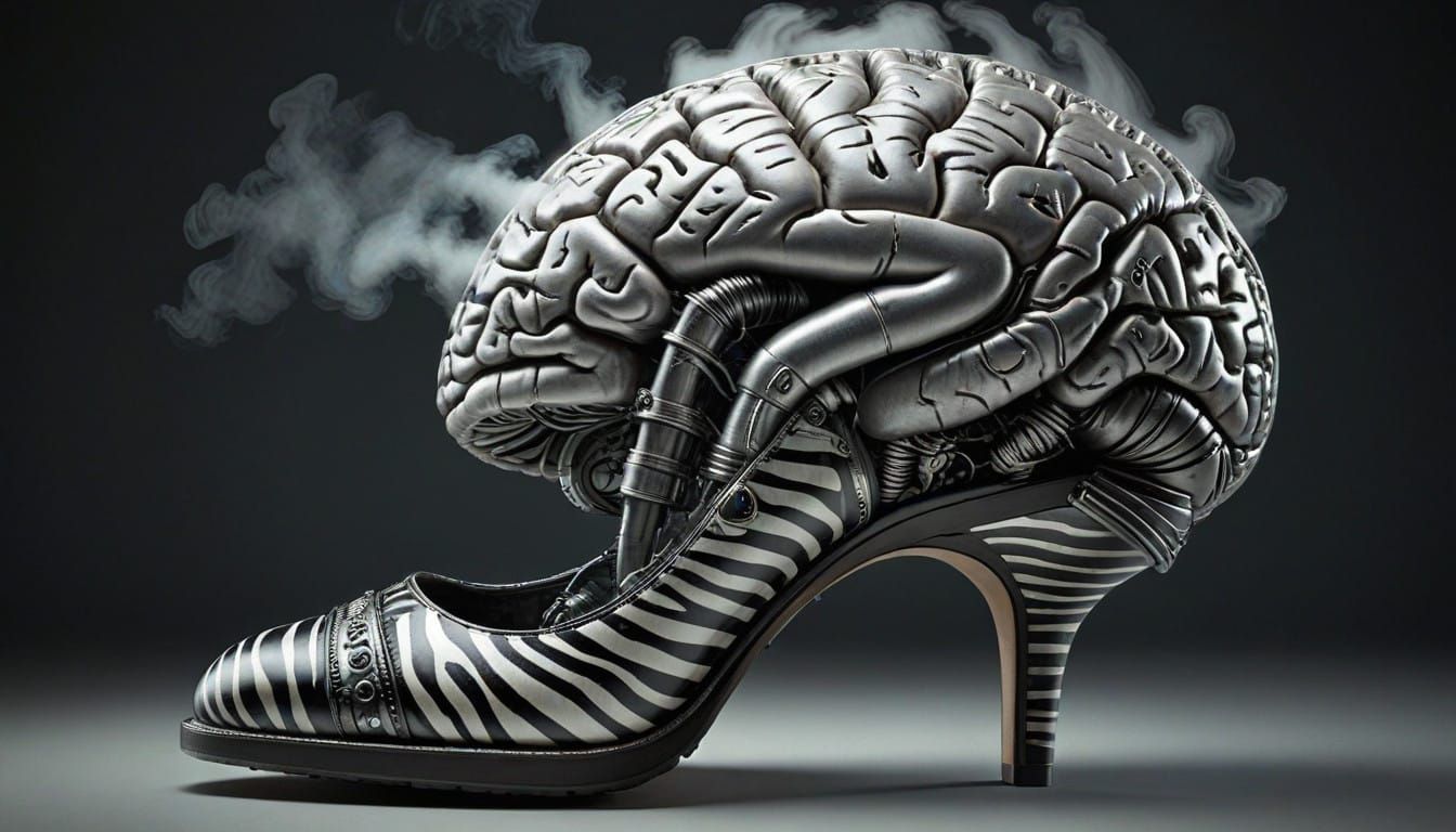 Visionary Steam-Powered Brain in Vibrant Zebra Striped Stile...