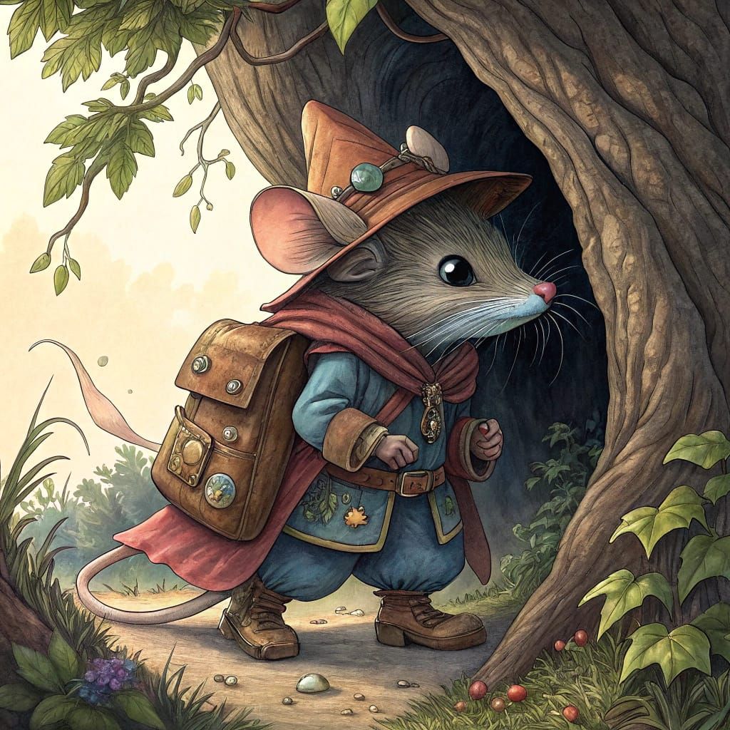 Bashful Mouse Adventurer Peeking from Tree