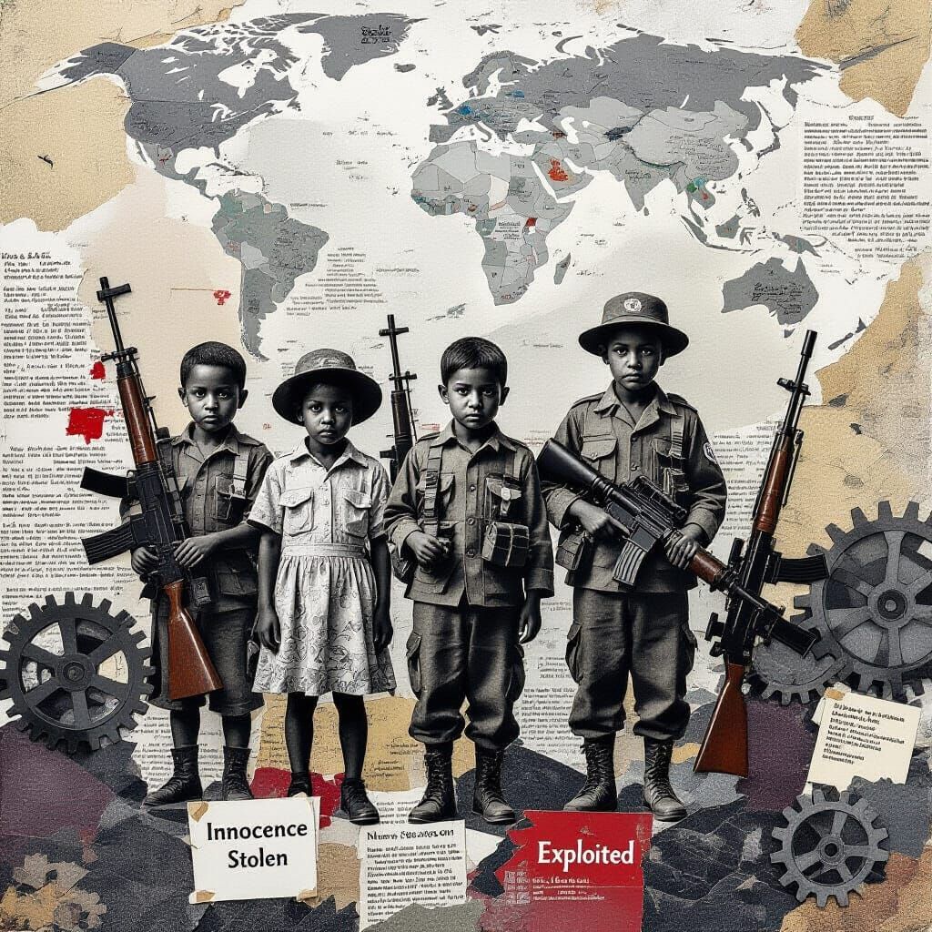 Paper Collage: Child Labor Exploitation and Soldiers