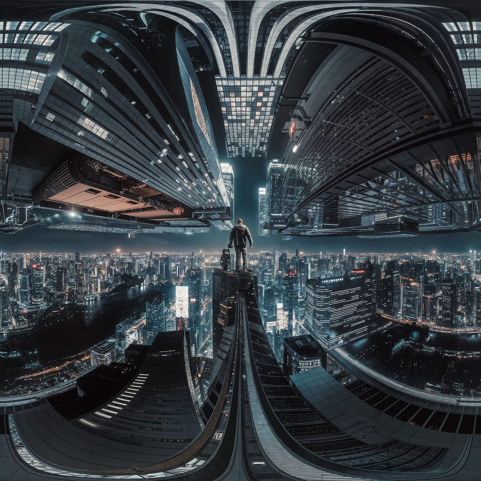 Cyberpunk Cityscape Panorama with Fisheye Lens