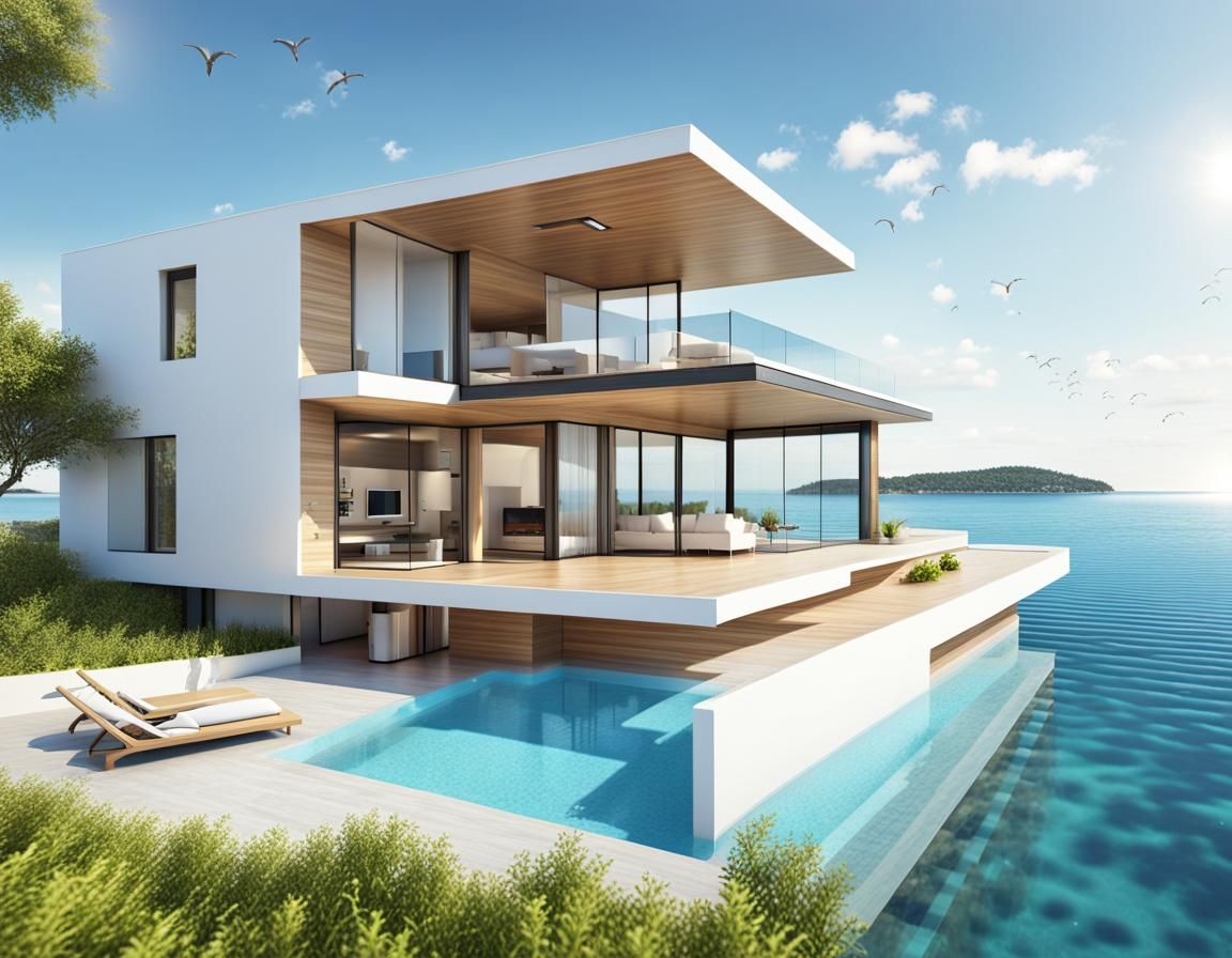 Modern Open-Air Beach House with Solar Panel