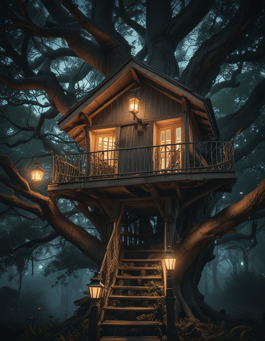 Ethereal Treehouse in a Dreamlike Forest