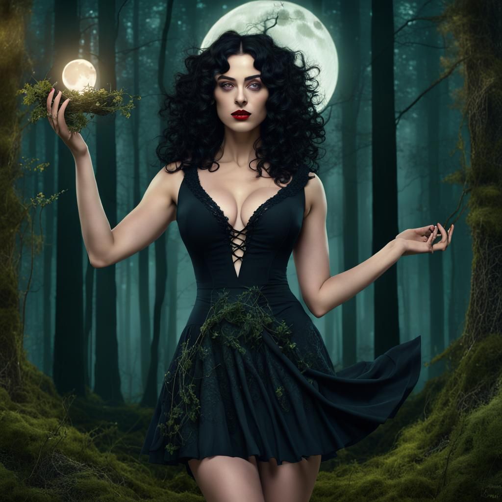 Beltane Witch Celebrates Spring Equinox in Forest