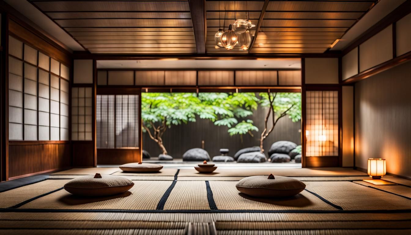 Hyperrealistic Meditation Room with Tatami Mat