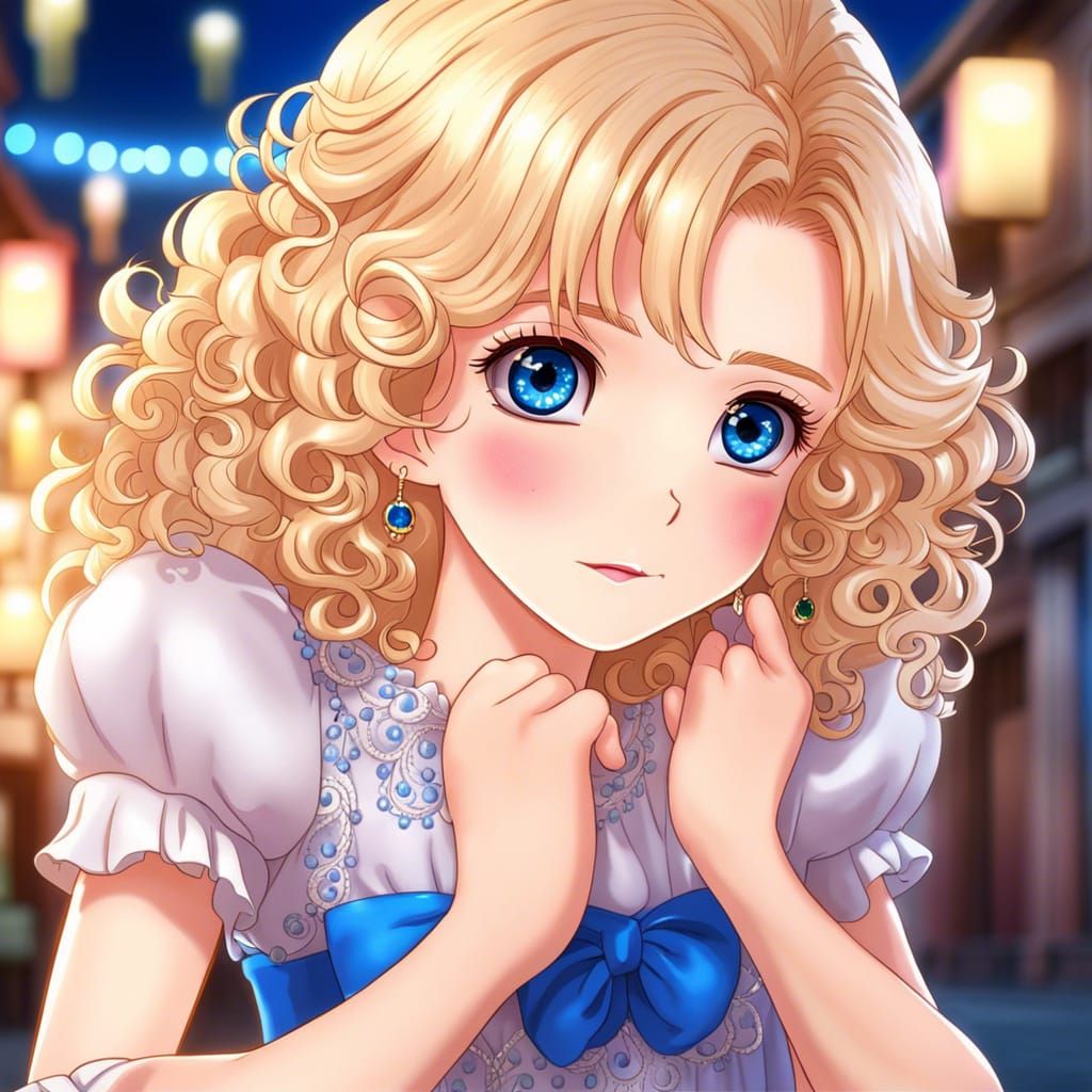 Blushing Anime Girl with Blonde Hair in Manga Style