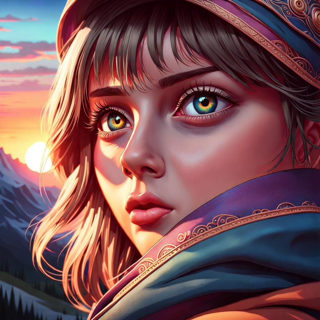 Sunset Eye Portrait in Gouache Style