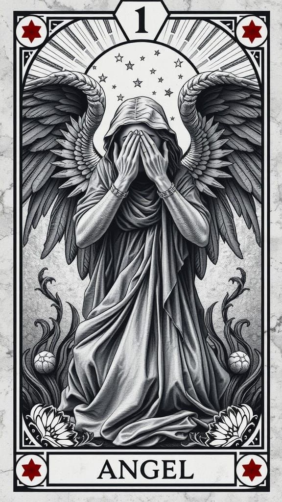 Weeping Angel Tarot Card in Grey Stone