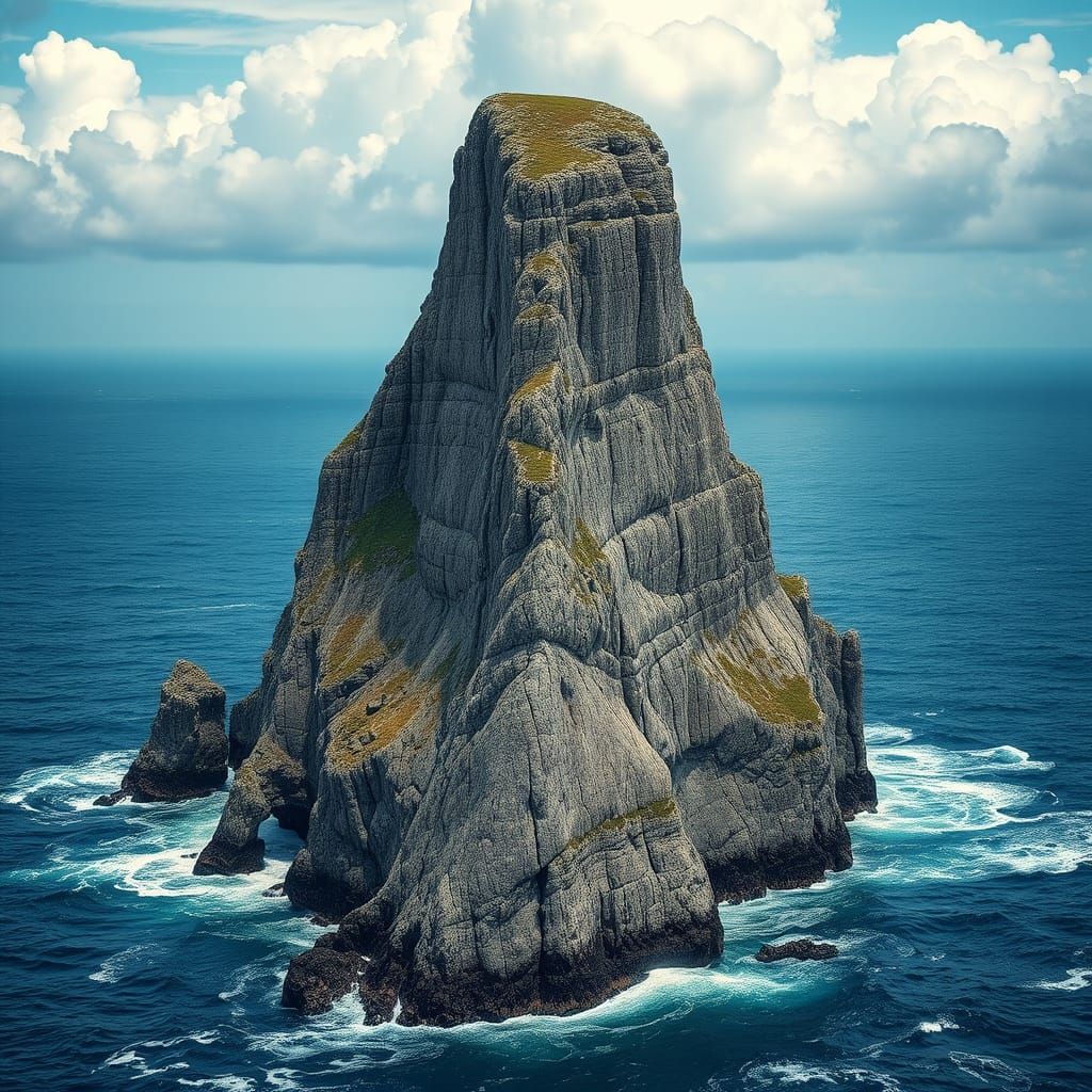 Granite Monolith Rises from Turbulent Ocean in Dramatic HDR