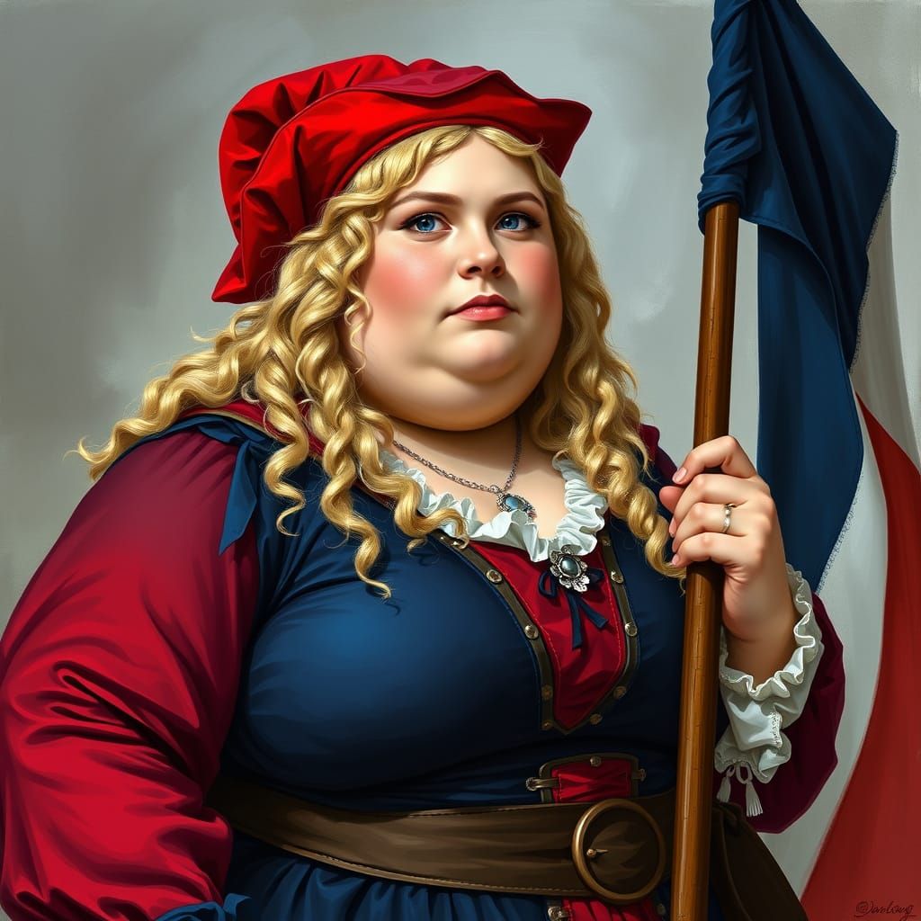 French Revolutionary Woman with Tricolor Flag
