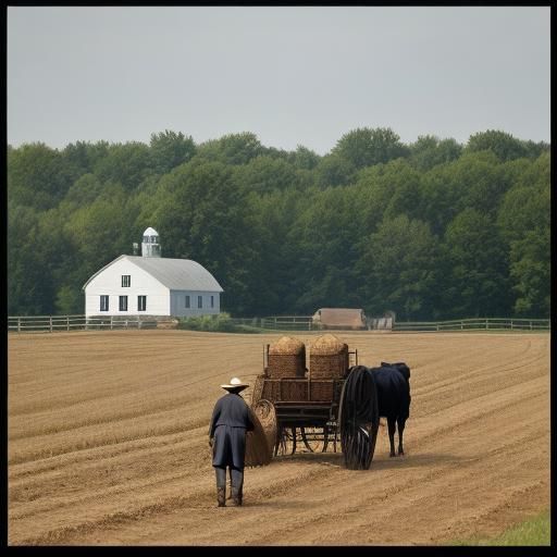 Amish Farmers Working on Farm