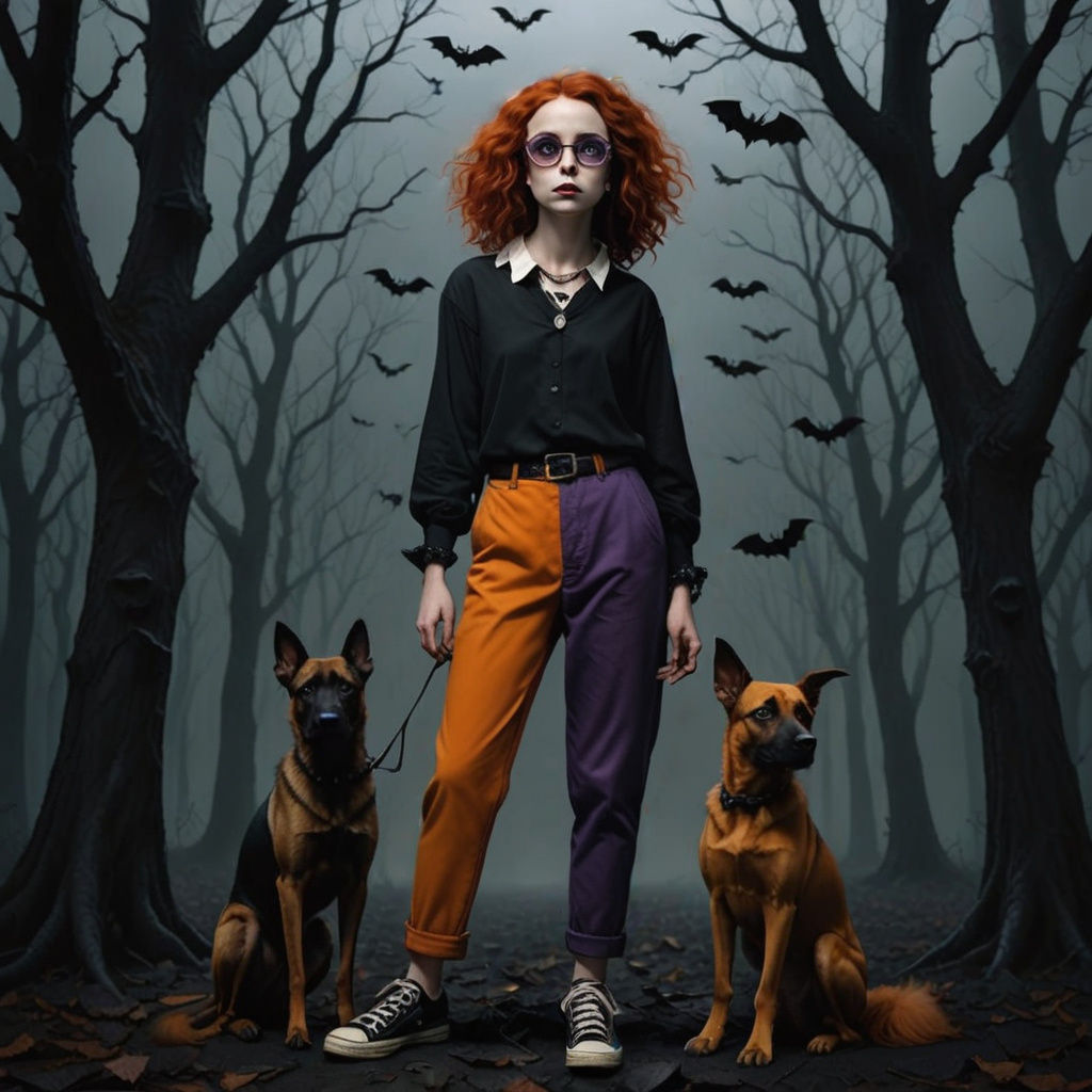 Gothic Beauty in a Stormy Forest, Inspired by Tim Burton